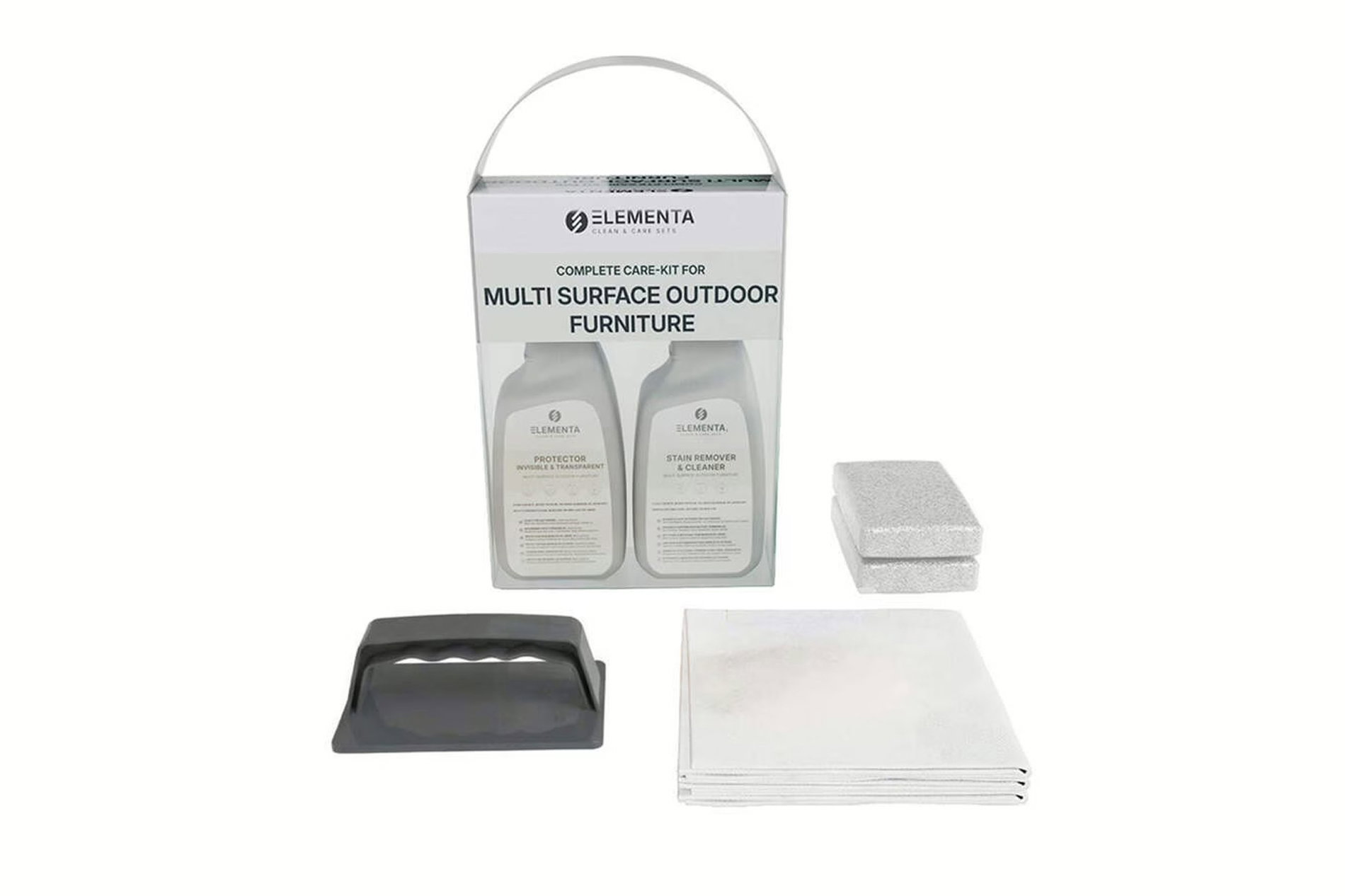 ELEMENTA Multi Surface KITS 3-in-1 Box Pflegemittel, Gartenmöbelreinigung und Oberflächenschutz, 2 x 750 ml